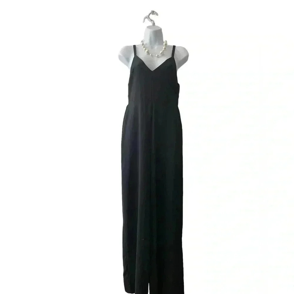 Madewell Thistle Wide Leg Cami Jumpsuit Black Smocked Back Size 00 Strong alter - Picture 2 of 12